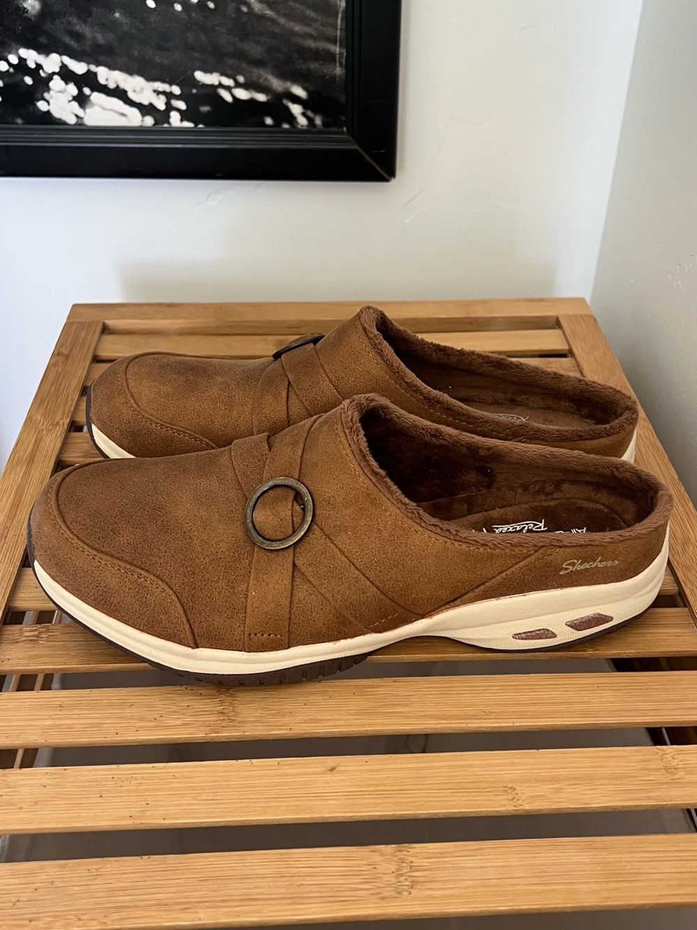 Skechers Brown Slip-On Suede-Look Mule with Ring Accent